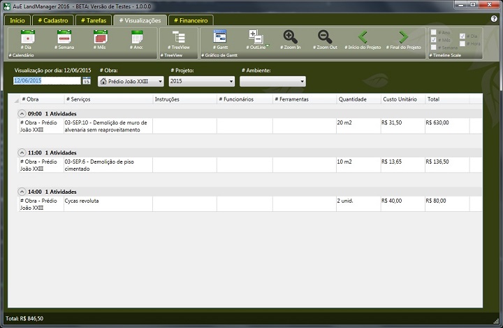LandMANAGER 2016: Visualização por dia LandMANAGER 2016: Visualização por dia