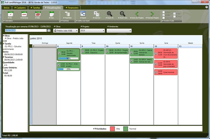 LandMANAGER 2016: Visualização por semana LandMANAGER 2016: Visualização por semana