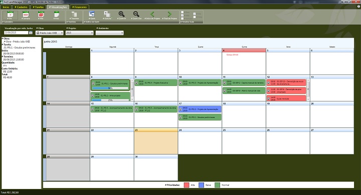 LandMANAGER 2016: Visualização de Calendário por Mês