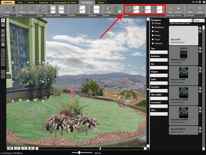Figura 10: Editando sombras de objetos no PhotoLANDSCAPE 2016 Figura 10: Editando sombras de objetos no PhotoLANDSCAPE 2016
