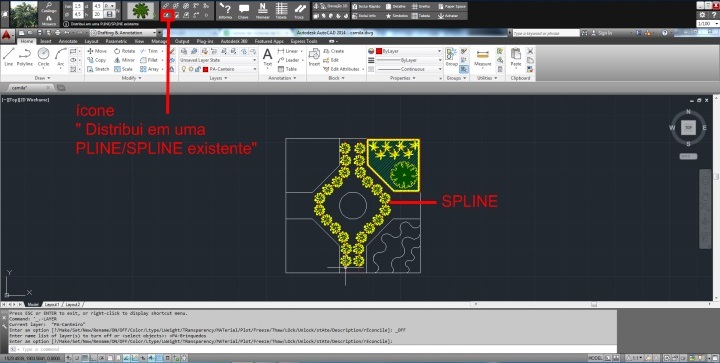 Figura 9: Distribuindo itens em uma SPLINE no AutoLANDSCAPE 2016 Figura 9: Distribuindo itens em uma SPLINE no AutoLANDSCAPE 2016