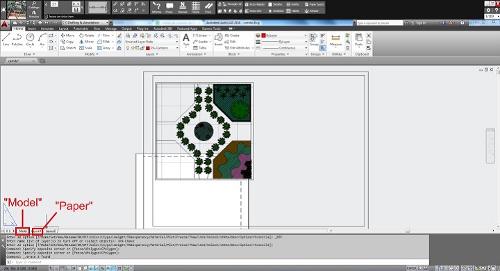 Figura 2: Mudando a forma de visualização do "Model" para o "Paper" no AutoCAD Figura 2: Mudando a forma de visualização do "Model" para o "Paper" no AutoCAD