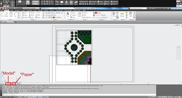 Figura 2: Mudando a forma de visualização do "Model" para o "Paper" no AutoCAD