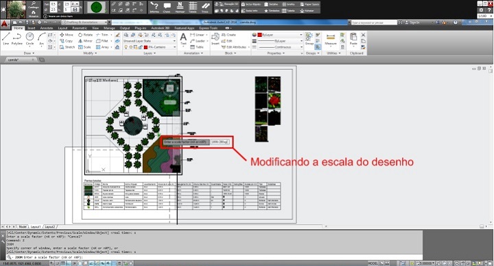 Figura 5: Mudando a escala do desenho na prancha