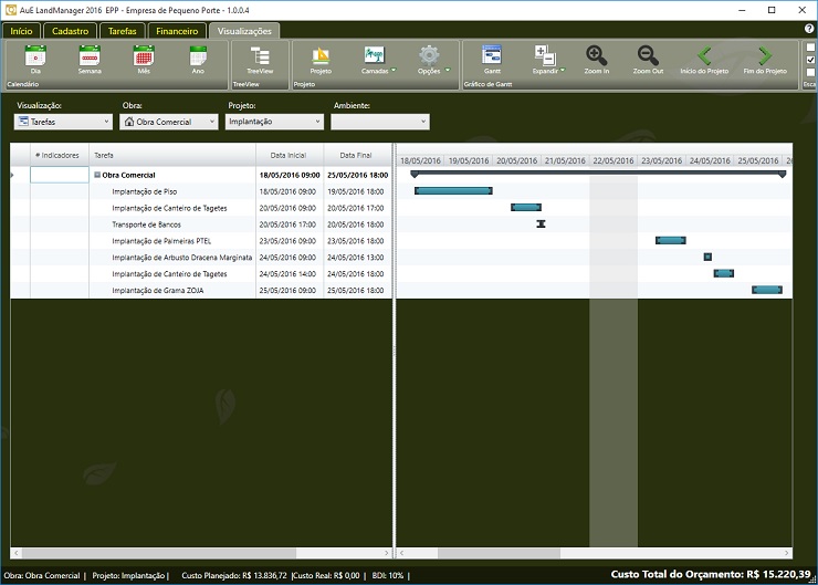 LandMANAGER 2016: Cronograma sem Vinculação de Tarefas