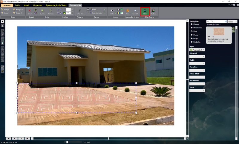 Figura 4: Editando o polígono com o piso no PhotoLANDSCAPE 2018 Figura 4: Editando o polígono com o piso no PhotoLANDSCAPE 2018
