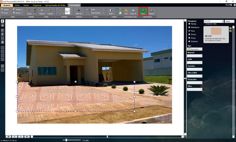 Figura 4: Editando o polígono com o piso no PhotoLANDSCAPE 2018