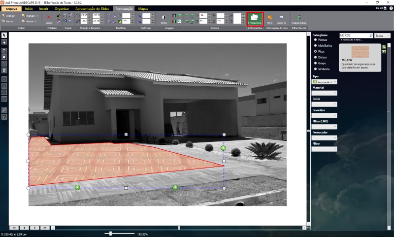 Figura 5: Localizando a ferramenta "Perspectiva" no PhotoLANDSCAPE 2018 Figura 5: Localizando a ferramenta "Perspectiva" no PhotoLANDSCAPE 2018