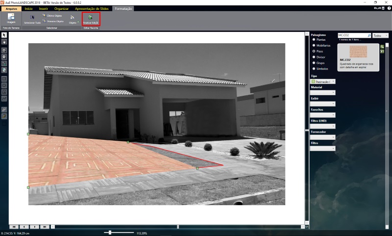 Figura 6: Ajustando a perspectiva do plano no PhotoLANDSCAPE 2018 Figura 6: Ajustando a perspectiva do plano no PhotoLANDSCAPE 2018