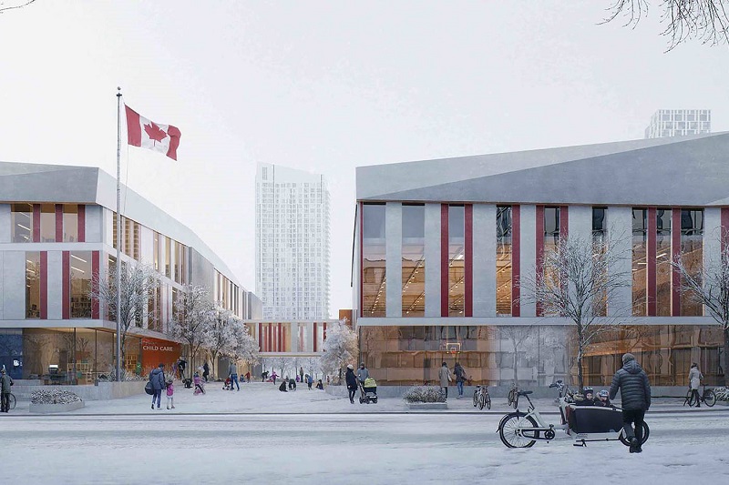 O Conselho Escolar do Distrito de Toronto, o Conselho Escolar do Distrito Católico de Toronto e a Cidade de Toronto e os Serviços de Cuidado de Criança estabelecerão novas instalações dentro do complexo. Foto cortesia da ZAS Architects O Conselho Escolar do Distrito de Toronto, o Conselho Escolar do Distrito Católico de Toronto e a Cidade de Toronto e os Serviços de Cuidado de Criança estabelecerão novas instalações dentro do complexo. Foto cortesia da ZAS Architects