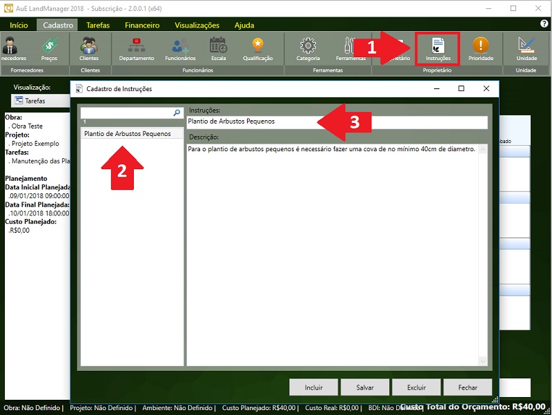 LandMANAGER 2018: Cadastrando Instruções LandMANAGER 2018: Cadastrando Instruções