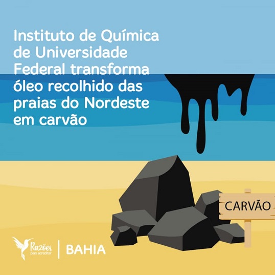 Na Bahia, a Universidade Federal transforma o óleo derramado em nossas praias em carvão.