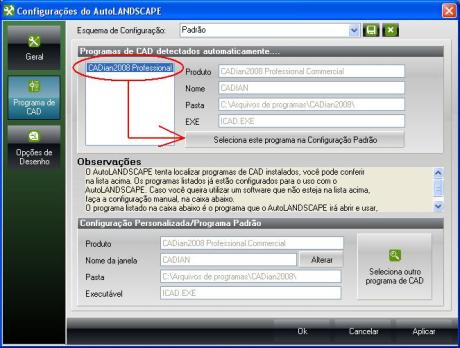 Tela de Configuração do AutoLANDSCAPE Tela de Configuração do AutoLANDSCAPE