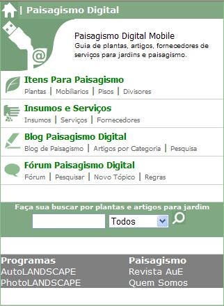 Tela do site Paisagismo Digital Mobile