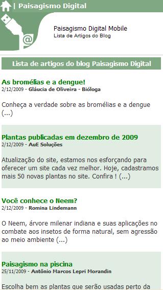 Lista de artigos do blog do site Paisagismo digital