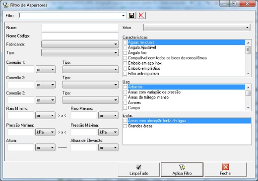 Tela de crianção de filtros personalizados no HydroLANDSCAPE Tela de crianção de filtros personalizados no HydroLANDSCAPE