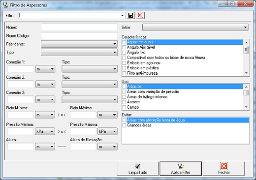 Tela de crianção de filtros personalizados no HydroLANDSCAPE