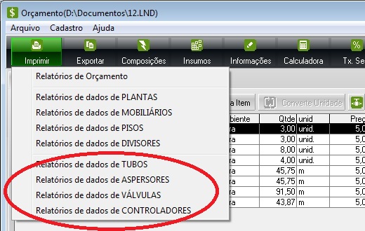 HydroLANDSCAPE, Relatórios de orçamento de irrigação e de paisagismo HydroLANDSCAPE, Relatórios de orçamento de irrigação e de paisagismo