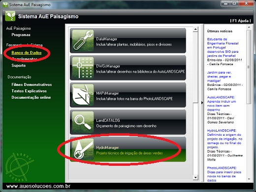 Como acessar a Tela do HydroManager, o programa de cadastro de itens de irrigação no HydroLANDSCAPE