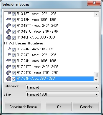 Tela para associar bocais ao corpo do aspersor Tela para associar bocais ao corpo do aspersor